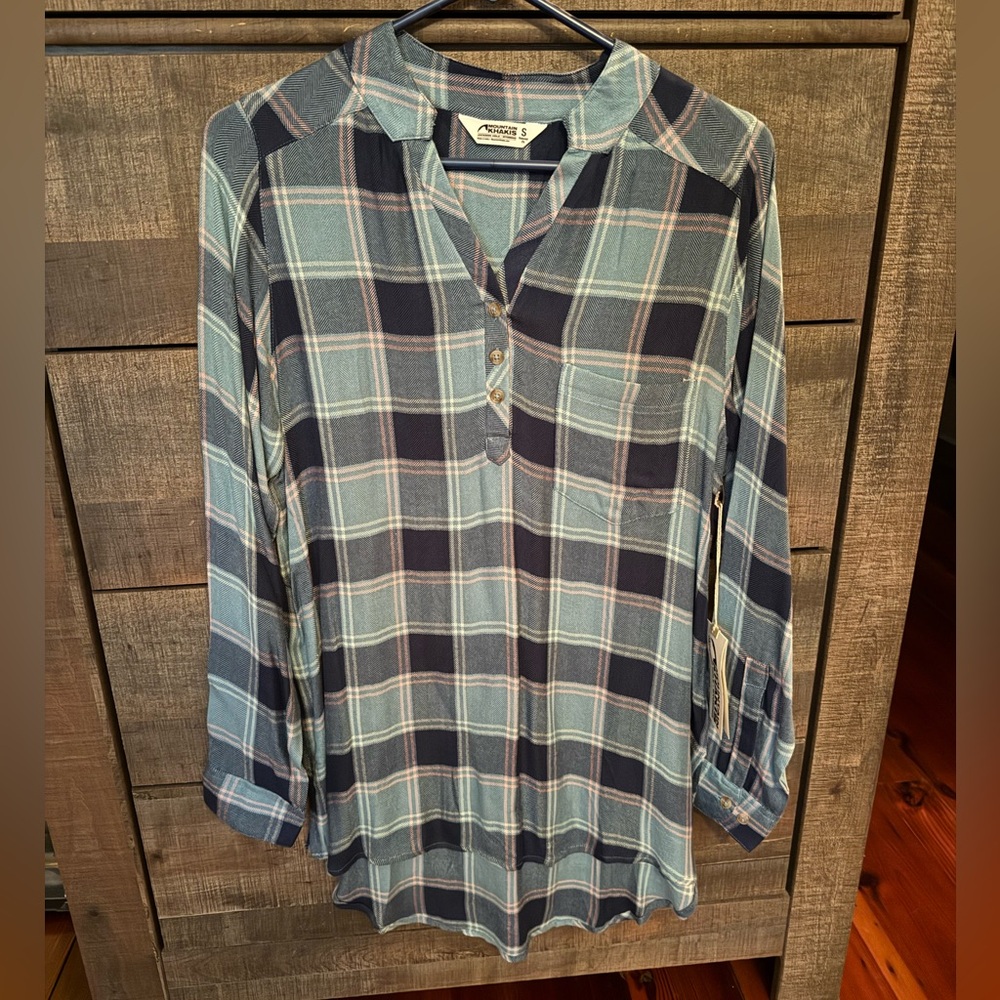 Mountain Khakis tunic, NWT, blue Plaid Button-Up Women’s Top, size small